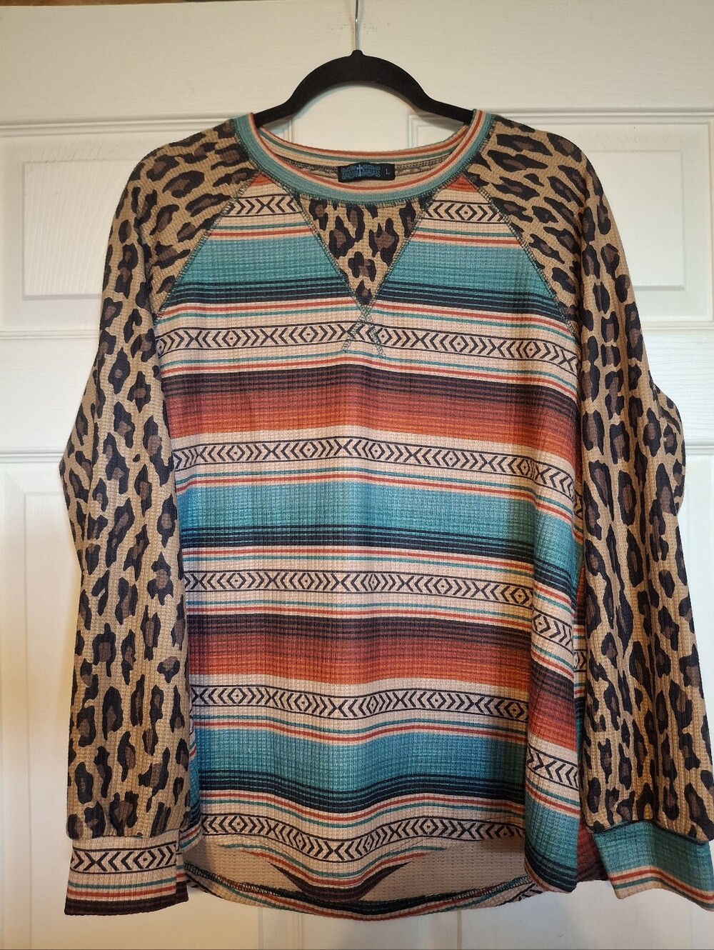 Fashion Express Women's Leopard And Aztec  Print Blouse